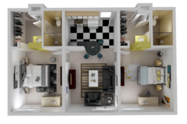 Centro Model 2 bedroom 2 bath 3D layout.