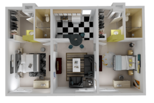 Centro Model 2 bedroom 2 bath 3D layout.