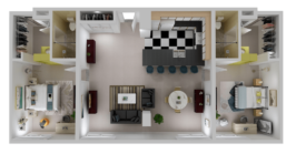 Lusso Model 2 bedroom 2 bath deluxe 3D layout.