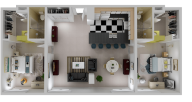 Lusso Model 2 bedroom 2 bath deluxe 3D layout.