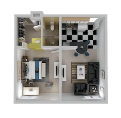 Metro Model 1 bedroom 1 bath 3D thumbnail.